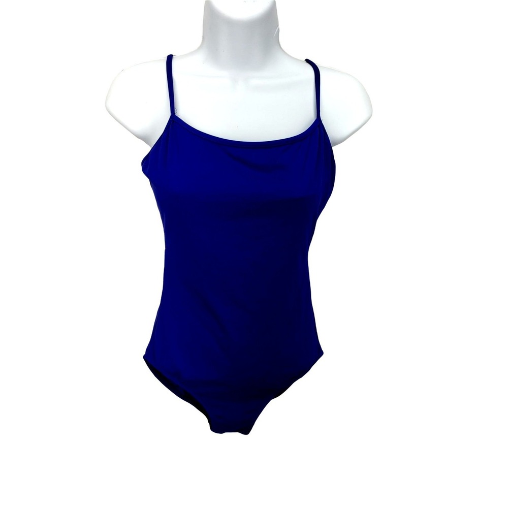 Mirella Blue Stretch Lace Up Back One Piece Leotard Womens Large
